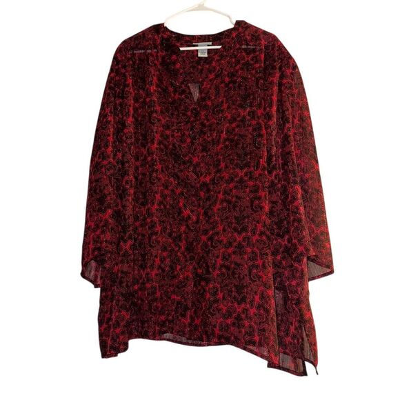 Plus Size 4X Floral Print Catherine's Blouse 3/4 Bell Sleeve Multicolor - Picture 1 of 6